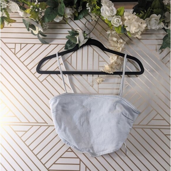 Zara Women's Denim Bandana Crop Top Zip Up Sides Sleeveless Light Blue Small - Picture 1 of 6